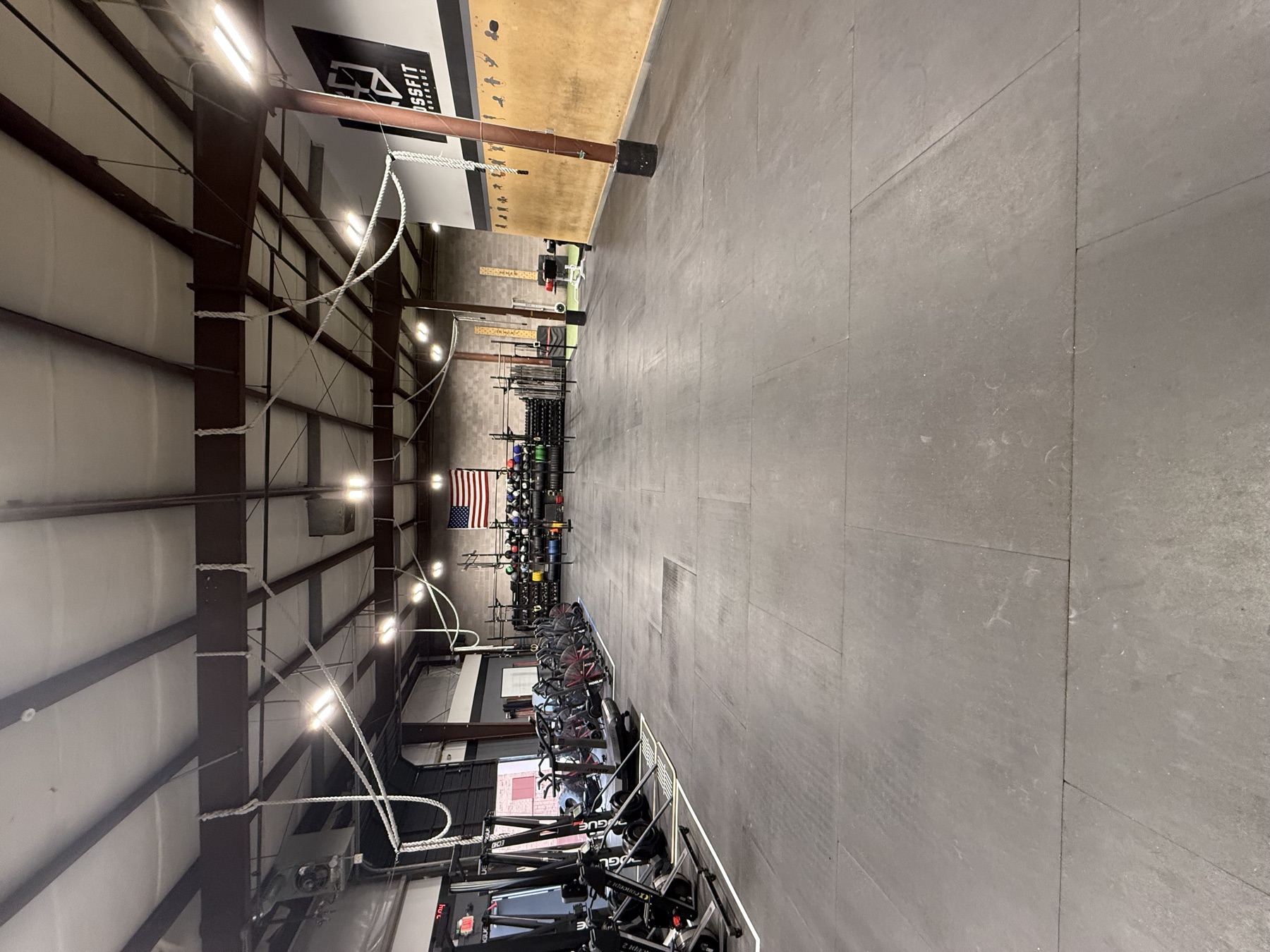 Open training floor under the flag